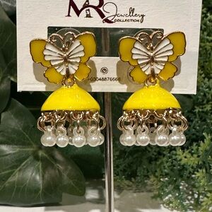 Yellow and White Butterfly Earrings